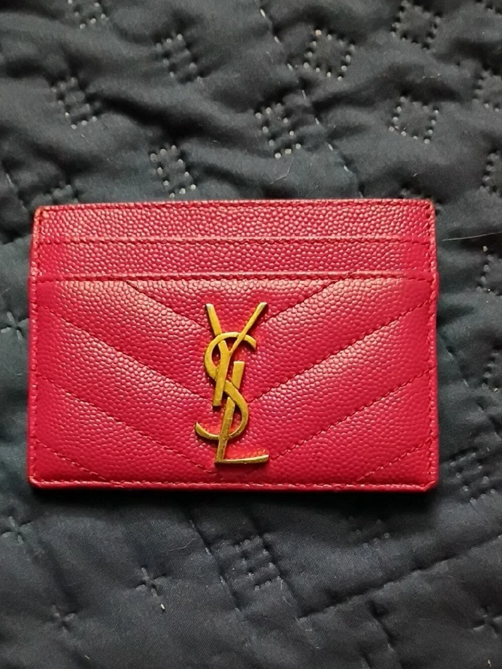 Saint Laurent Fuchsia Quilted Leather Card Case with Gold YSL Logo